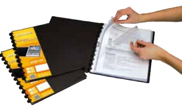 Adoc Sichtbuch L-Bind-Ex Aurora – 20 Sichttaschen, A4, austauschbar, genarbt, antireflex, schwarz, Kunststoff