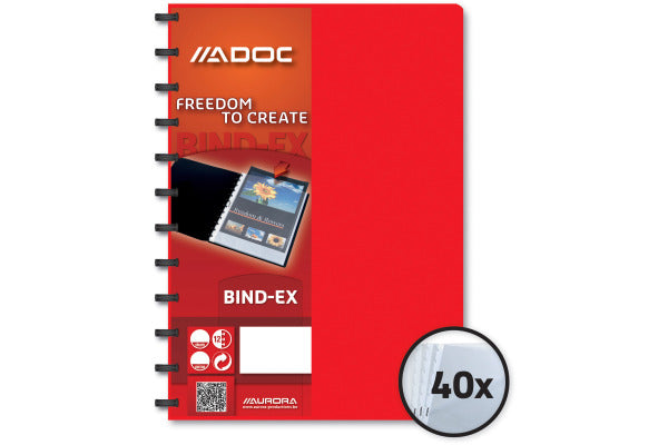 Adoc Bind-Ex Aurora Sichtbuch – 40 Sichttaschen, A4, austauschbar, genarbt, antireflex, rot, Kunststoff