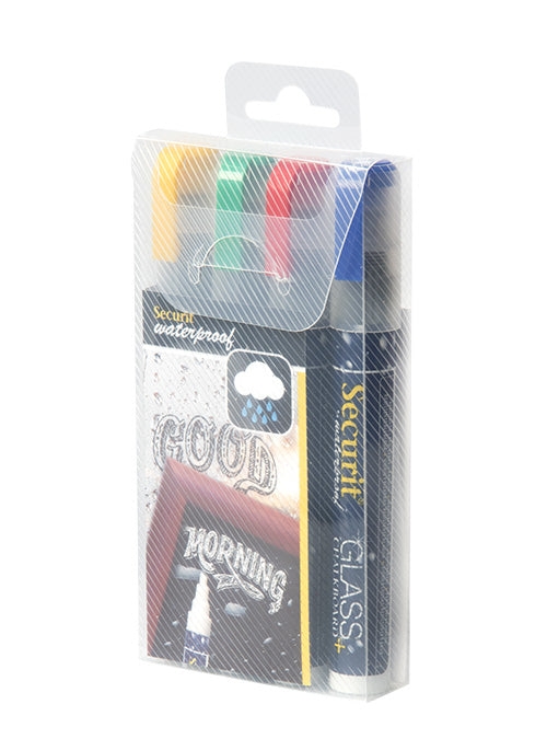 Securit SMA610-V4 Kreidemarker – Keil 2–6 mm – 4er-Set, Blau/Grün/Rot/Gelb