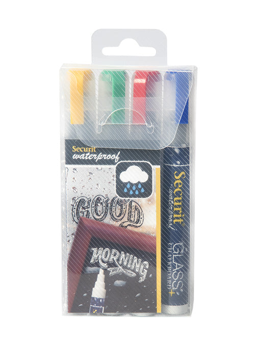 Securit SMA610-V4 Kreidemarker – Keil 2–6 mm – 4er-Set, Blau/Grün/Rot/Gelb