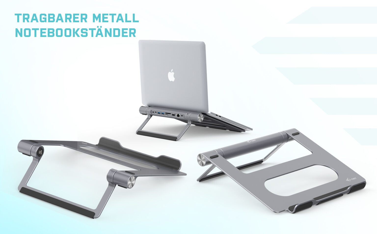 i-tec Laptop-Ständer – für Notebooks bis 15,6", mit USB-C-Dock (PD 100 W, Ethernet, HDMI, Kartenleser) – Grau