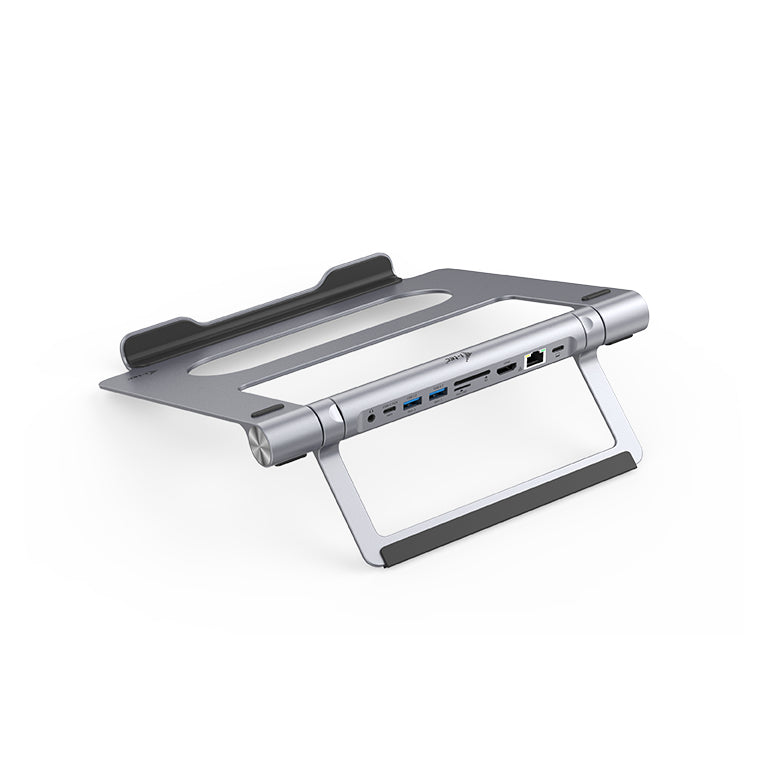 i-tec Laptop-Ständer – für Notebooks bis 15,6", mit USB-C-Dock (PD 100 W, Ethernet, HDMI, Kartenleser) – Grau