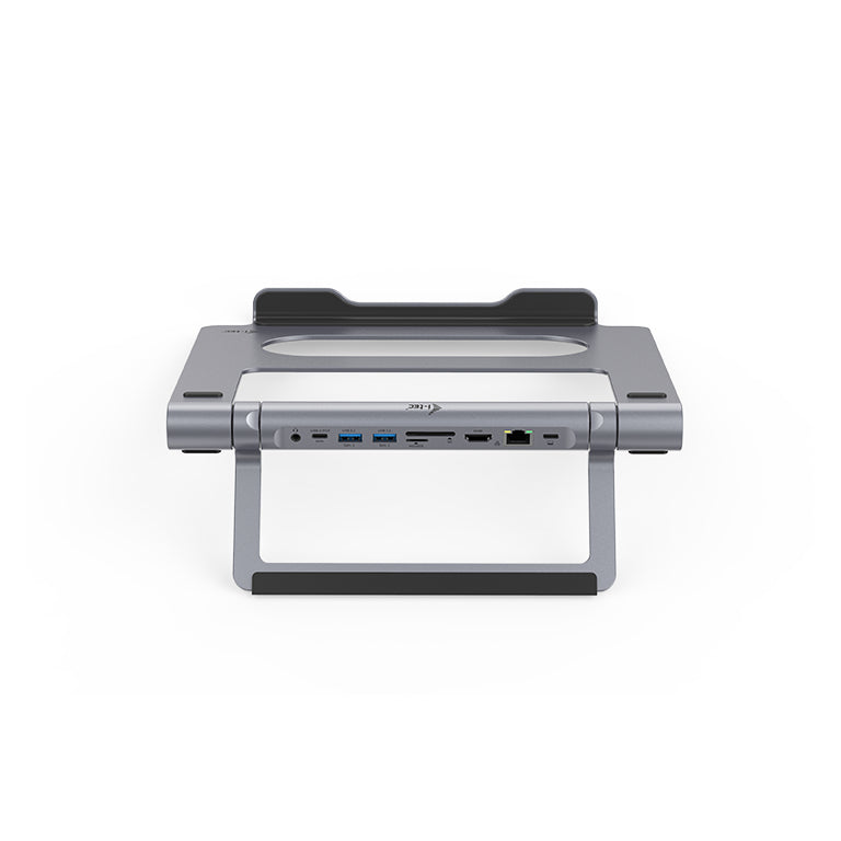 i-tec Laptop-Ständer – für Notebooks bis 15,6", mit USB-C-Dock (PD 100 W, Ethernet, HDMI, Kartenleser) – Grau