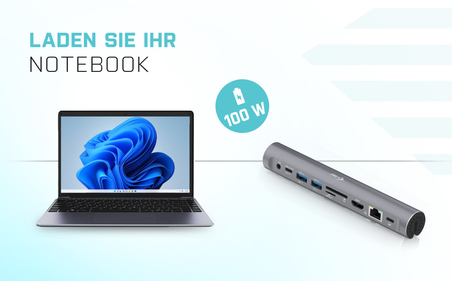 i-tec Laptop-Ständer – für Notebooks bis 15,6", mit USB-C-Dock (PD 100 W, Ethernet, HDMI, Kartenleser) – Grau