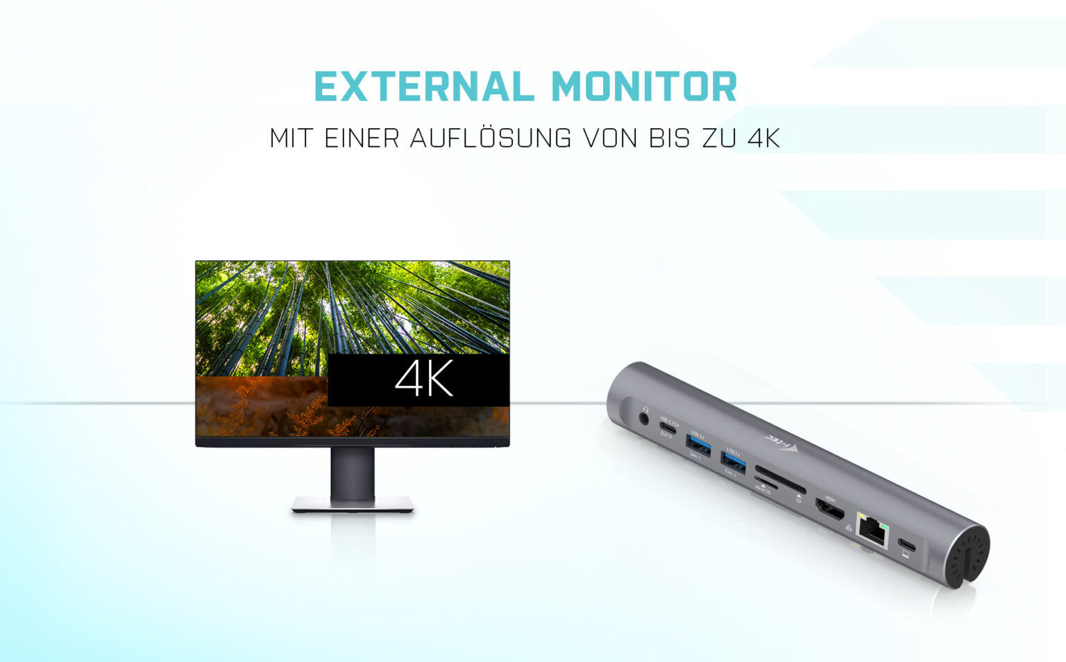 i-tec Laptop-Ständer – für Notebooks bis 15,6", mit USB-C-Dock (PD 100 W, Ethernet, HDMI, Kartenleser) – Grau