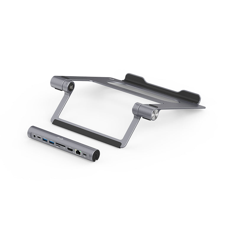 i-tec Laptop-Ständer – für Notebooks bis 15,6", mit USB-C-Dock (PD 100 W, Ethernet, HDMI, Kartenleser) – Grau