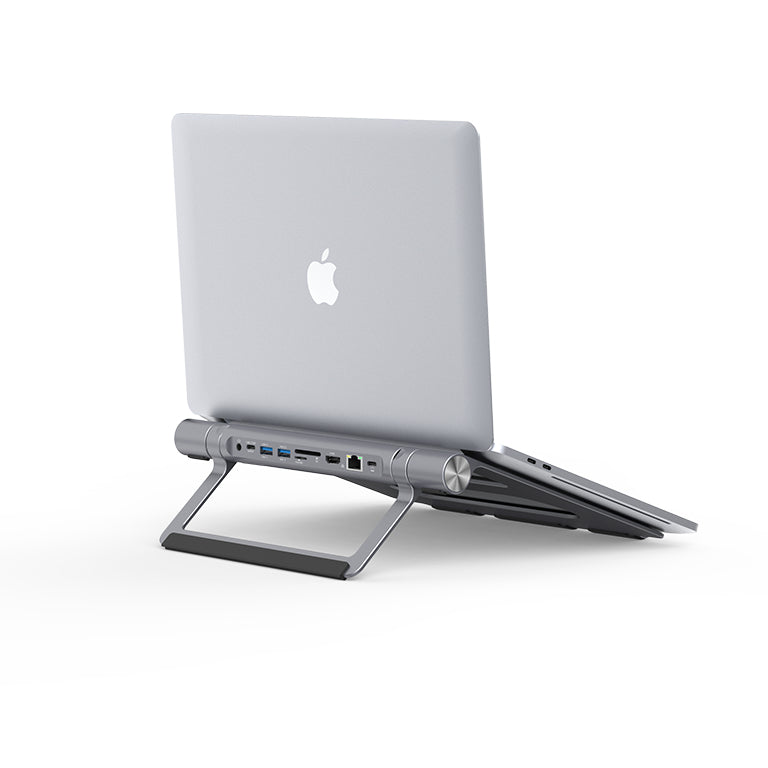 i-tec Laptop-Ständer – für Notebooks bis 15,6", mit USB-C-Dock (PD 100 W, Ethernet, HDMI, Kartenleser) – Grau