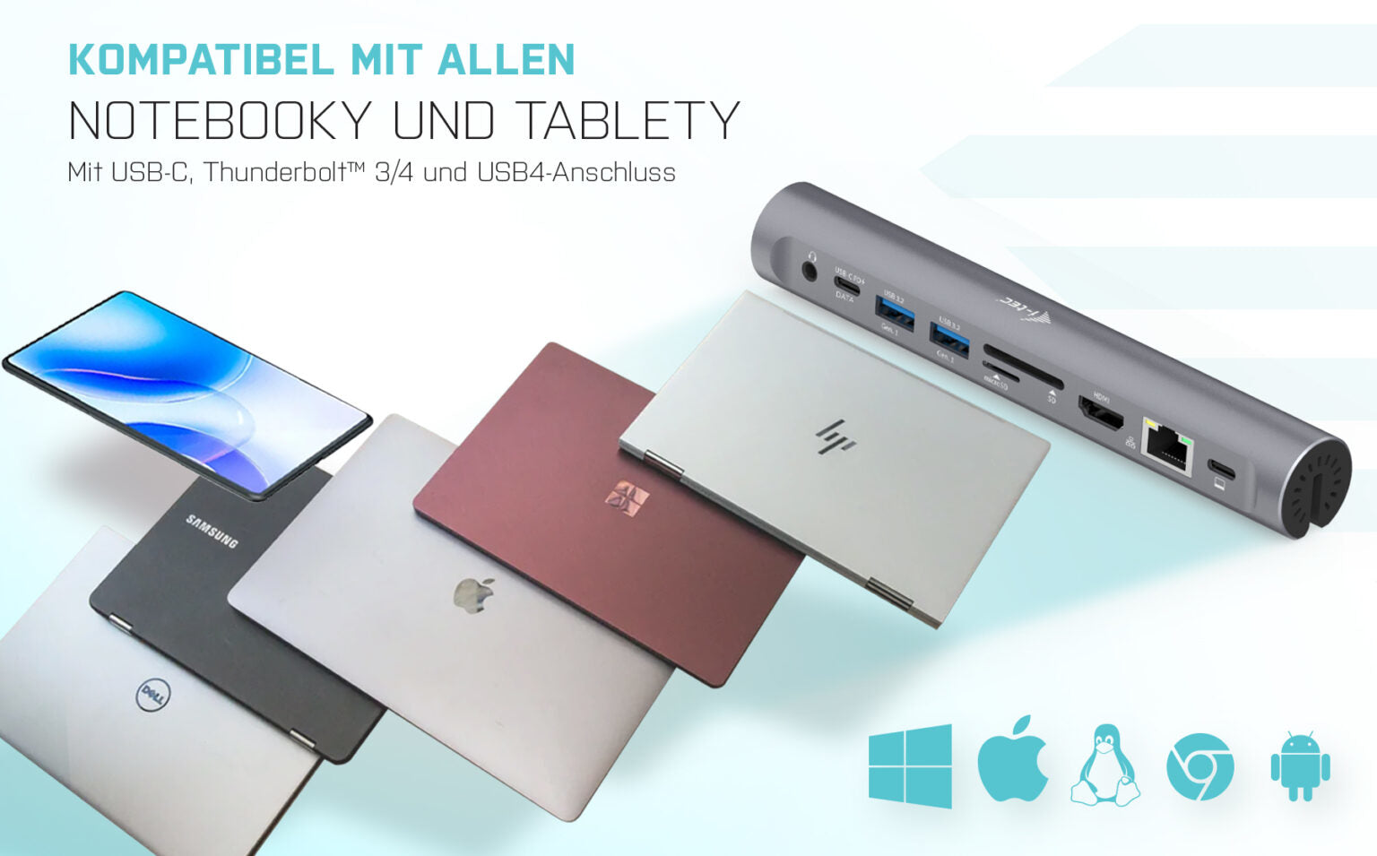 i-tec Laptop-Ständer – für Notebooks bis 15,6", mit USB-C-Dock (PD 100 W, Ethernet, HDMI, Kartenleser) – Grau