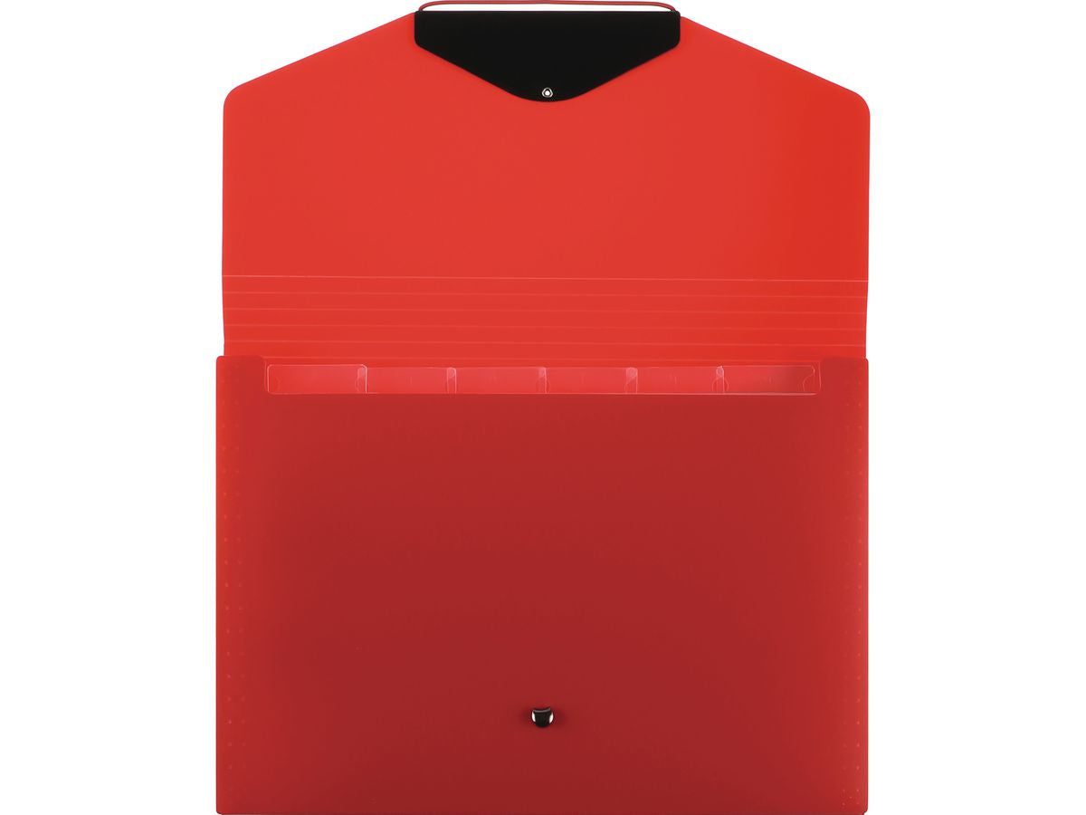 Buroline Fächermappe A4 – 6 Fächer, Gummiband, Kunststoff, rot, Etikettenhalter
