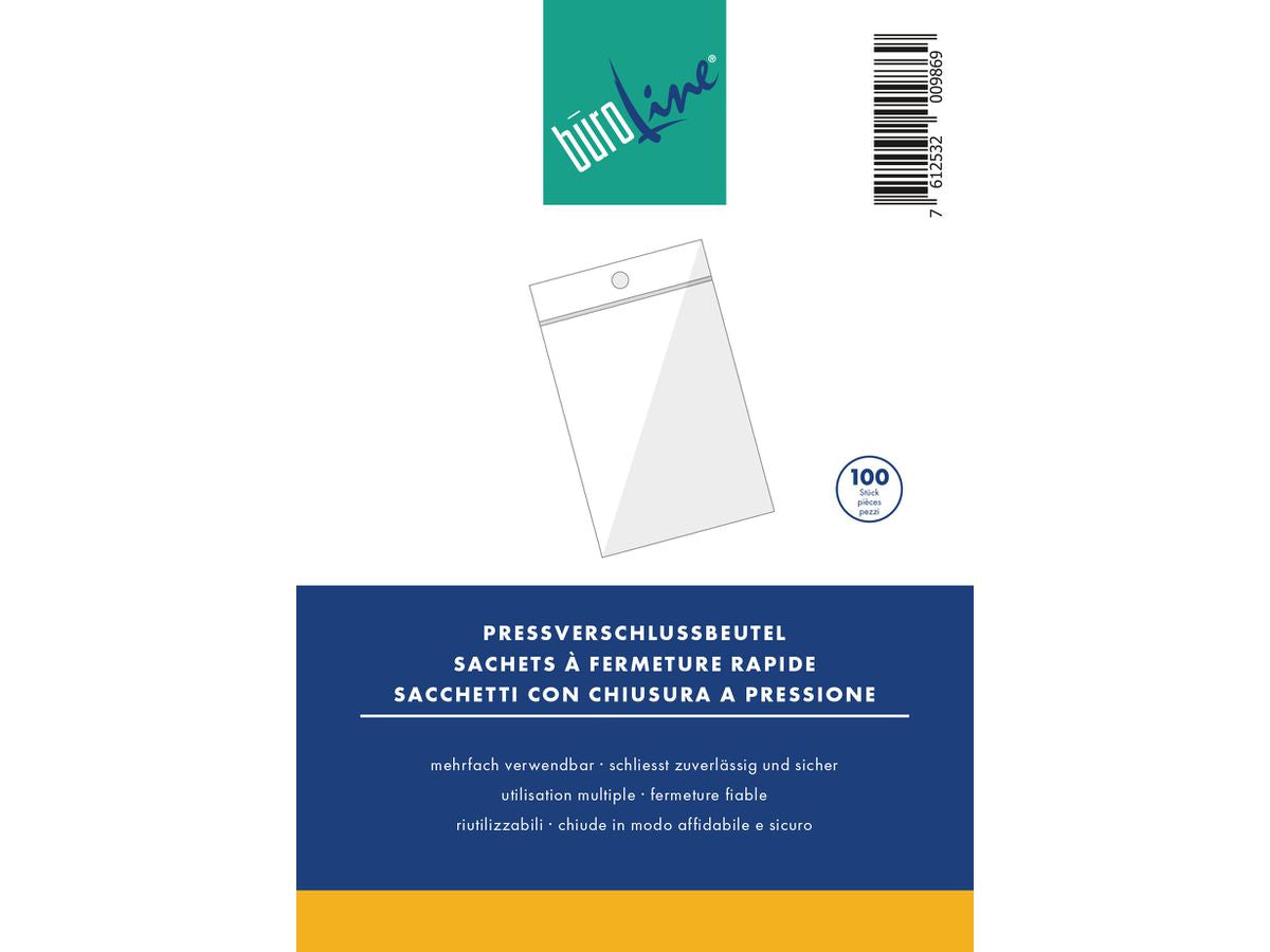 Buroline Büroline Druckverschlussbeutel – 75 × 90 mm, PE, transparent – 10 Stk.