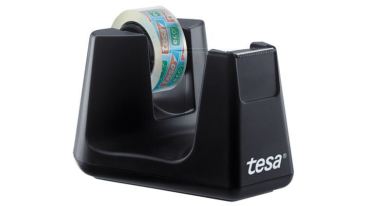 tesa Tischabroller – für Rollenbreite bis 19 mm, für Bandlänge bis 33 m, für Kern 1", rutschfest, Metallmesser