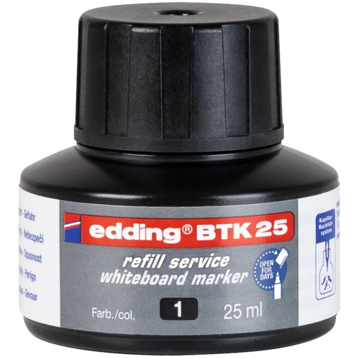 Edding Nachfüllfarbe für Edding 250, 28, 29 + 3 weitere – schwarz, löschbar, 25 ml