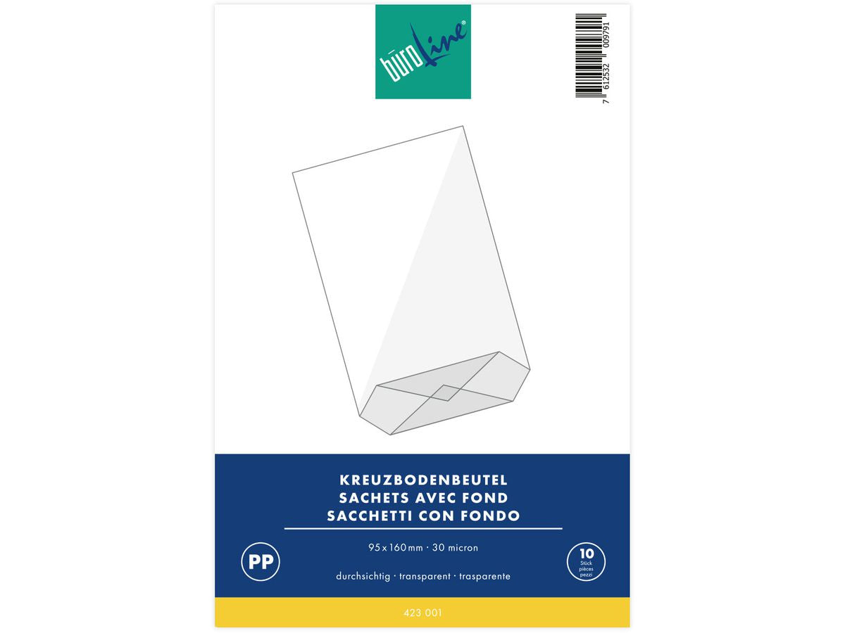 Buroline Cellophantüten mit Kreuzboden, transparent – 95 × 160 mm – 10 Stk.
