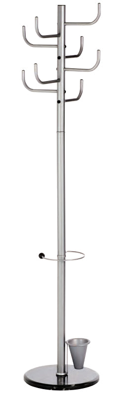 Alco Garderobenständer – Metall, Silber, 172 cm, 8 Haken, mit Schirmhalter
