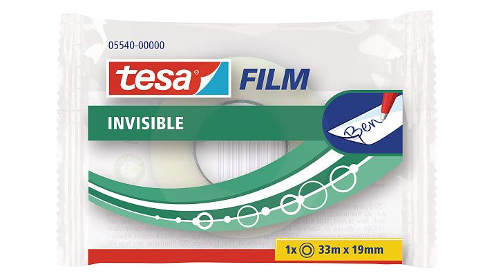 TESA Klebeband – permanent, matt, beschriftbar, Kunststoff, 19 mm × 33 m, transparent, Kern Ø 26 mm
