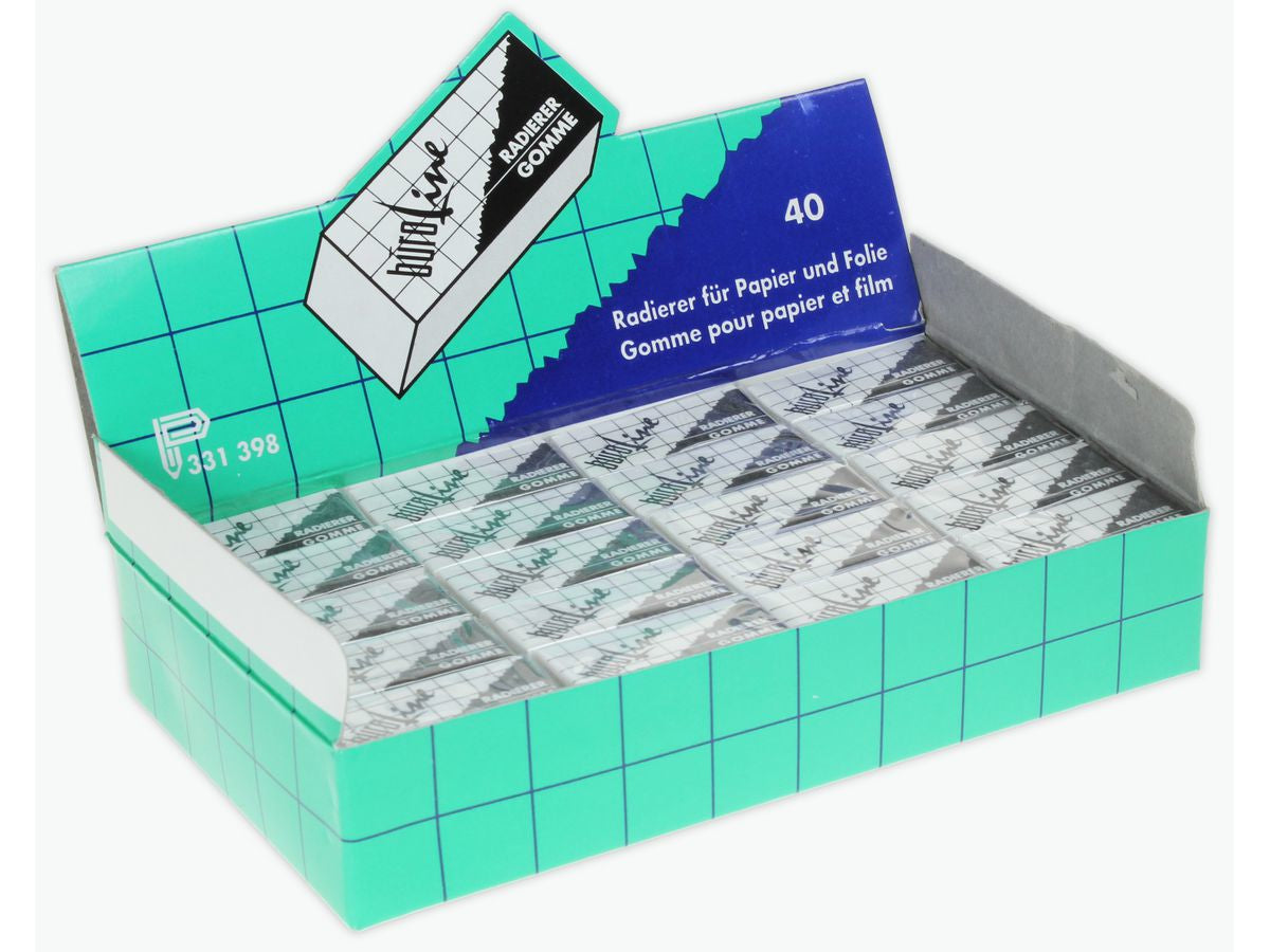 Buroline Radiergummi – für Papier & Folie, weicher Kunststoff, 32 × 15 × 10 mm, weiss, 40 Stk.
