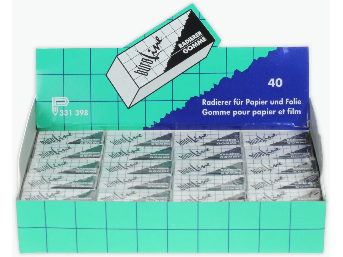 Buroline Radiergummi – für Papier & Folie, weicher Kunststoff, 32 × 15 × 10 mm, weiss, 40 Stk.