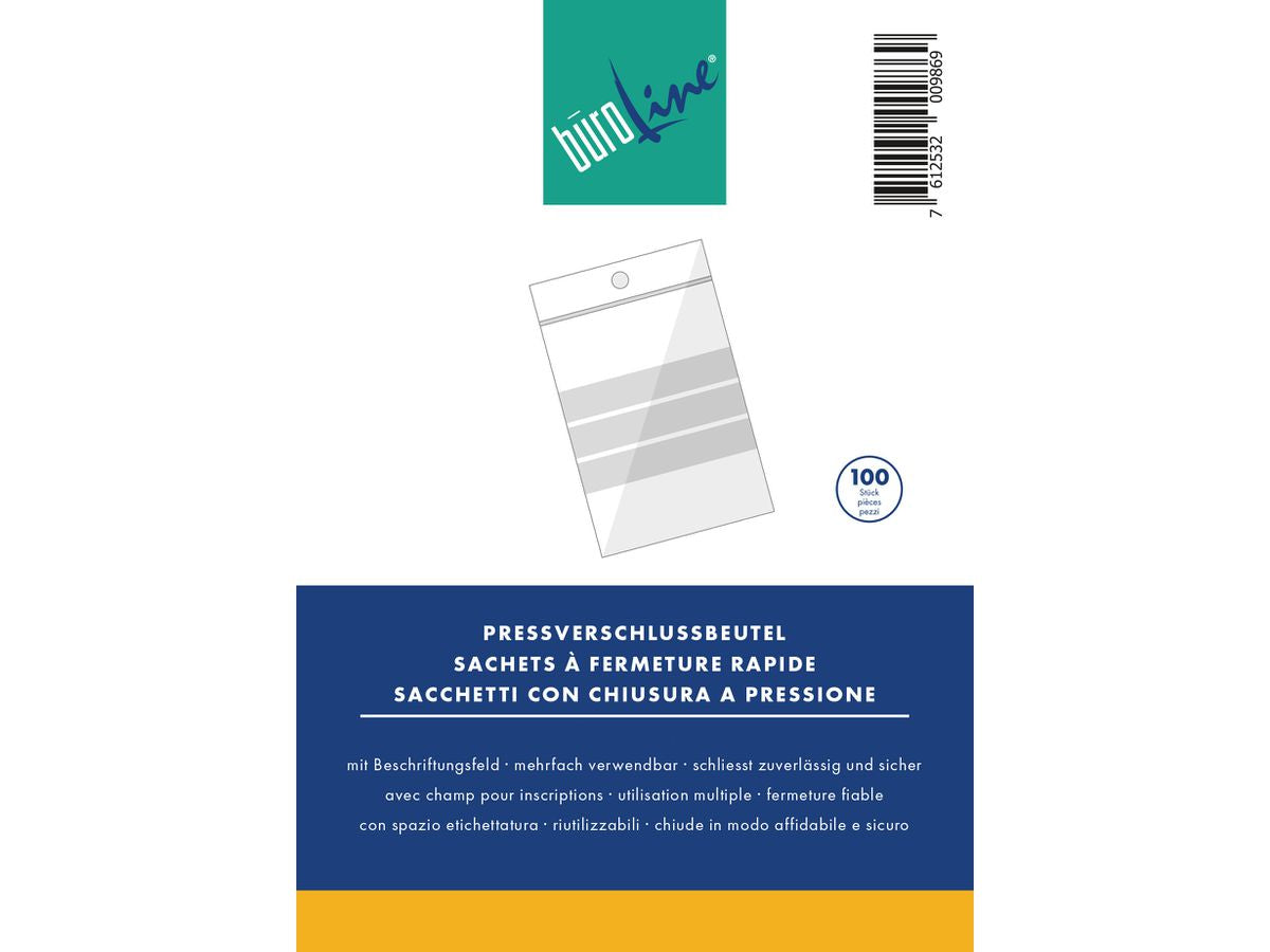 Buroline Druckverschlussbeutel – 220 × 305 mm, transparent – 100 Stk.