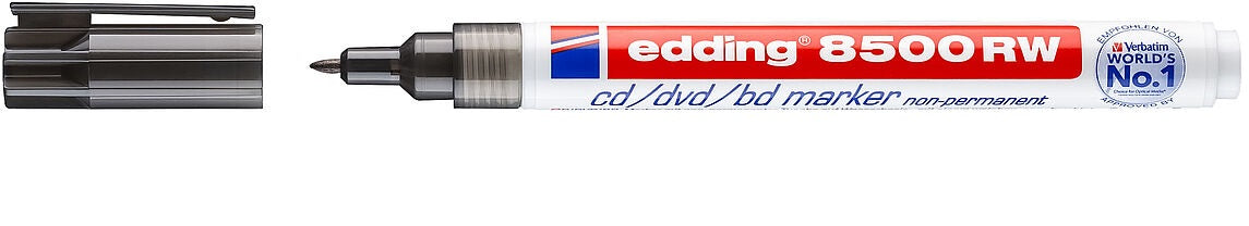 Edding 8500 RW Non-Permanent – 1 mm, Schwarz – Feucht Abwischbar, Geruchsarm – für CDs, DVDs & Blu-ray-Discs