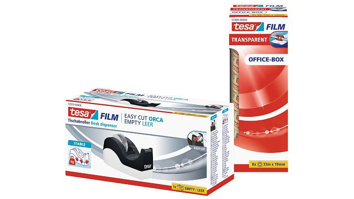 tesa Tischabroller Easy Cut – für Rollenbreite bis 19 mm, für Bandlänge bis 33 m, rutschfest, Metallmesser