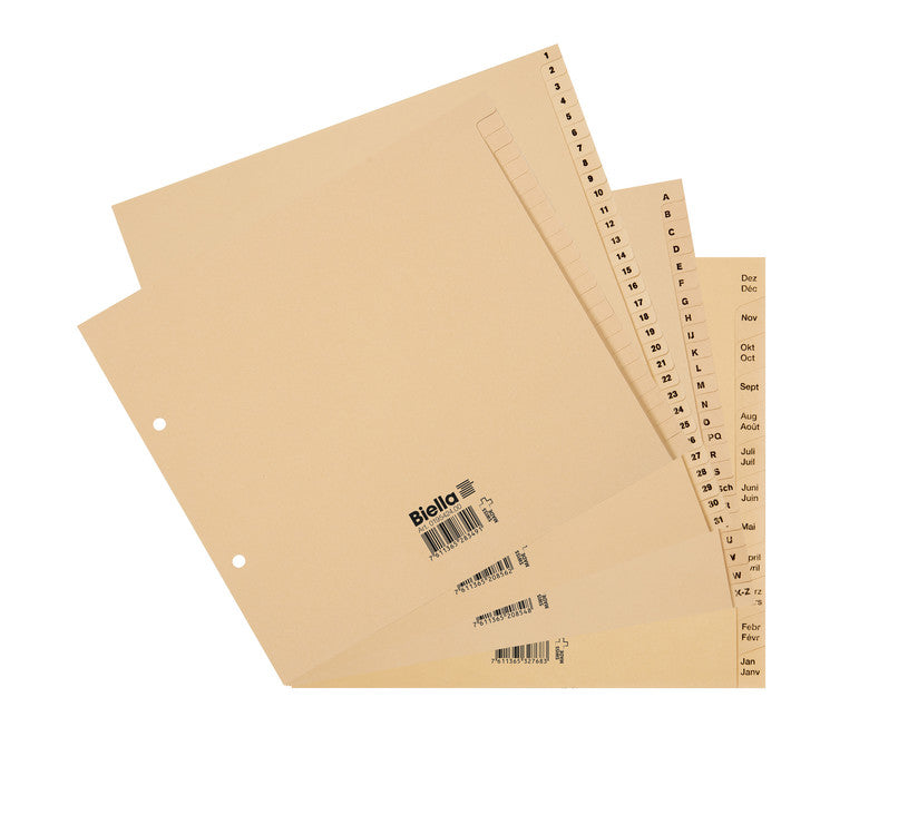 Biella Register – teildeckend, 24-teilig, Papier, braun, 2-fach gelocht, FSC-zertifiziert, für A4 hoch