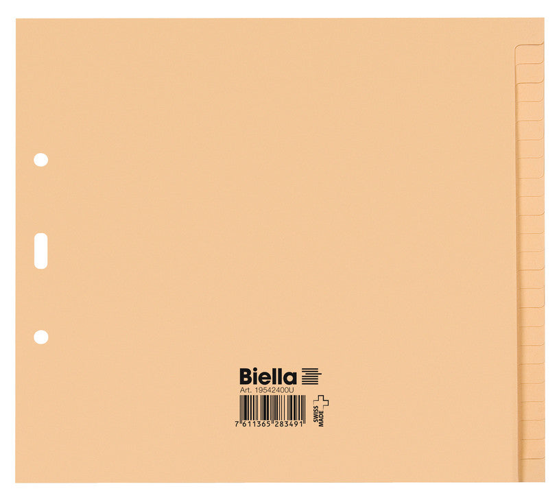 Biella Register – A4, 24-teilig, Papier, gelb, unbedruckt, 11-fach gelocht