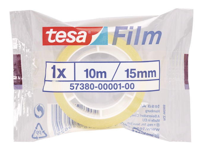 TESA Büro-Klebeband – permanent, klar, Kunststoff, 15 mm × 10 m, Kern Ø 26 mm