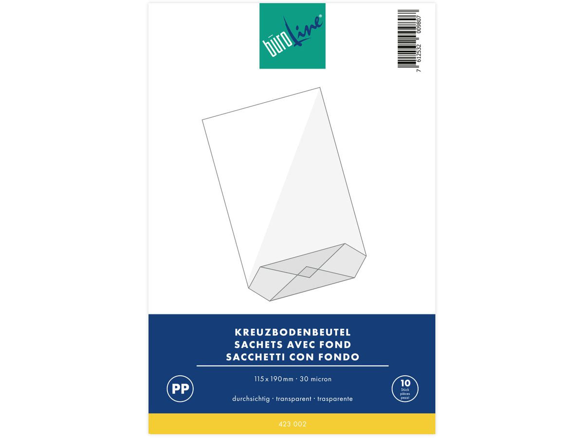 Buroline Cellophantüten mit Kreuzboden transparent – 115 × 190 mm – 10 Stk.