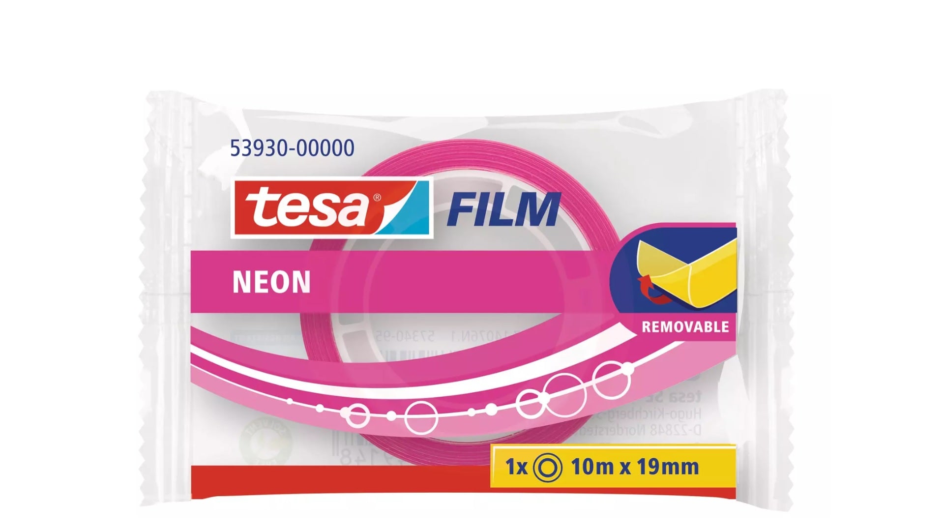 TESA Büro-Klebeband Removable Neon – wiederablösbar, 19 mm × 10 m, sortiert