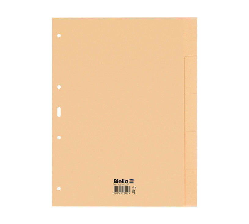 Biella Register – A4, 5-teilig, Karton, gelb, unbedruckt, 4-fach Lochung, mit recyceltem Anteil