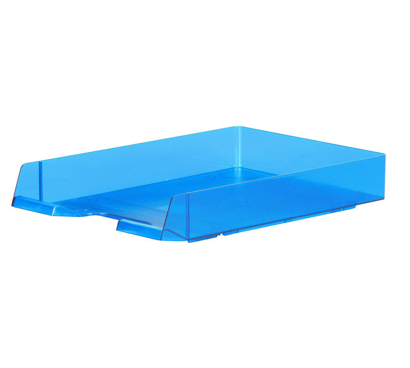 Biella Briefkorb – mit Griffausschnitt, mit Beschriftungsfeld, matt, blau transparent, B 245 × H 55 × T 335 mm
