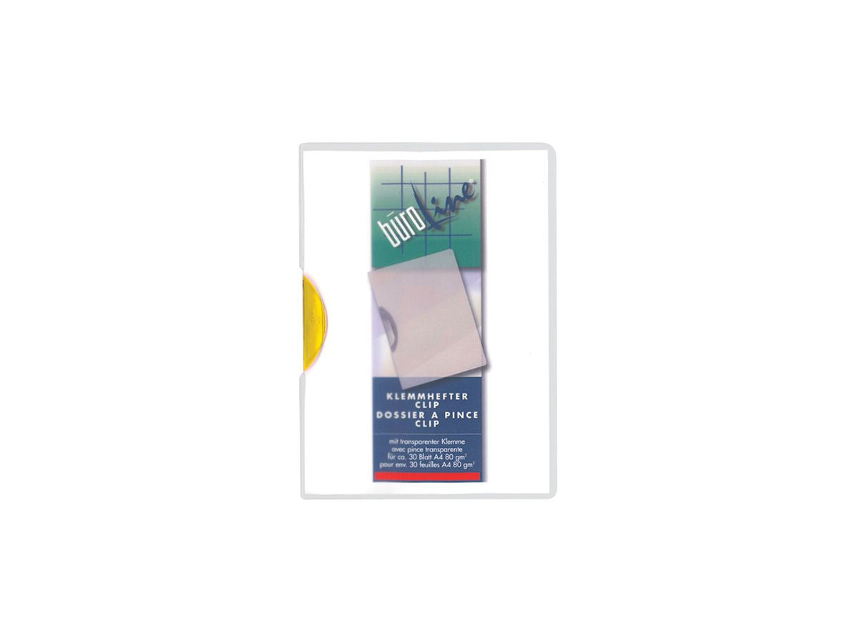 Buroline Klemmhefter für A4, Kunststoff, gelb/transparent – bis 30 Blatt – 1 Stk