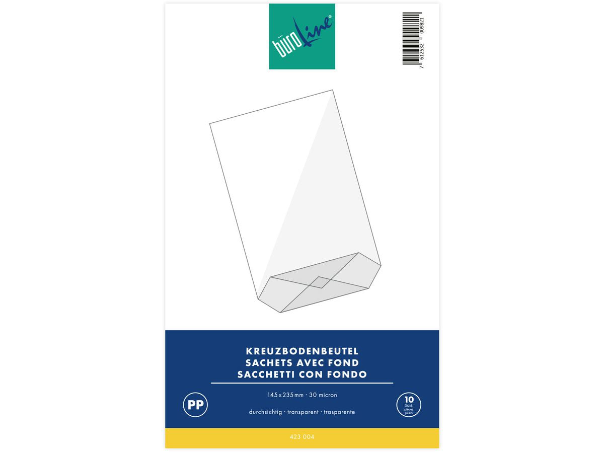 Buroline Cellophantüten mit Kreuzboden transparent – 145 × 235 mm – 10 Stk.