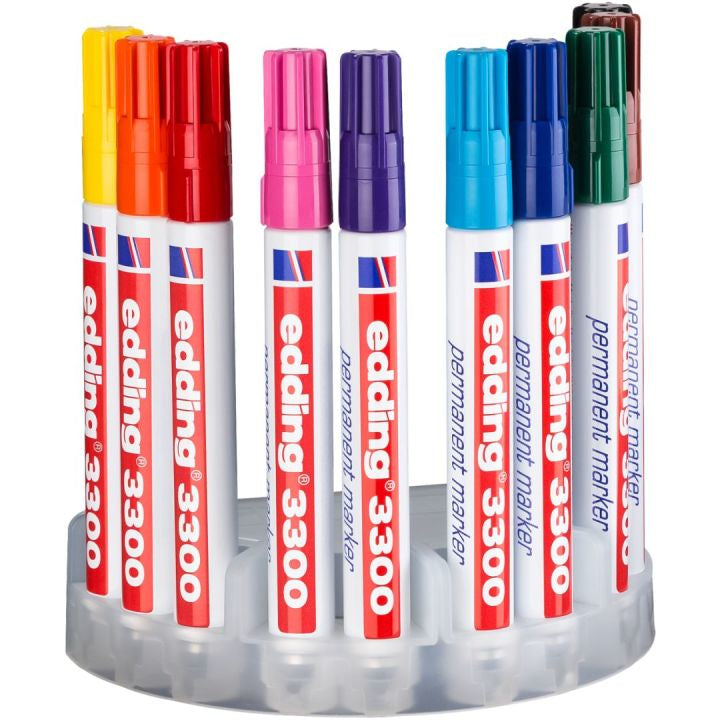 Edding 3300 Permanentmarker – Keilspitze 1–5 mm – Mehrfarbig, 10er-Pack – für Glas, Metall und Kunststoff