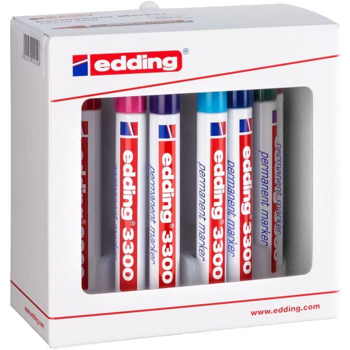 Edding 3300 Permanentmarker – Keilspitze 1–5 mm – Mehrfarbig, 10er-Pack – für Glas, Metall und Kunststoff