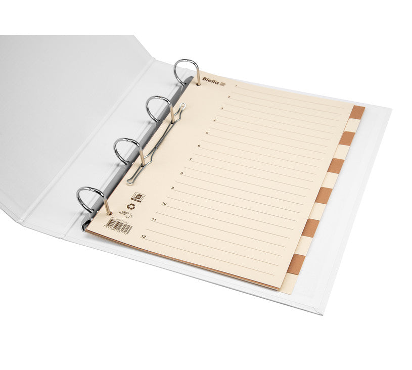 Biella Register – A4, 12-teilig, Karton, farbig, unbedruckt, mit Indexblatt, 4-fach gelocht