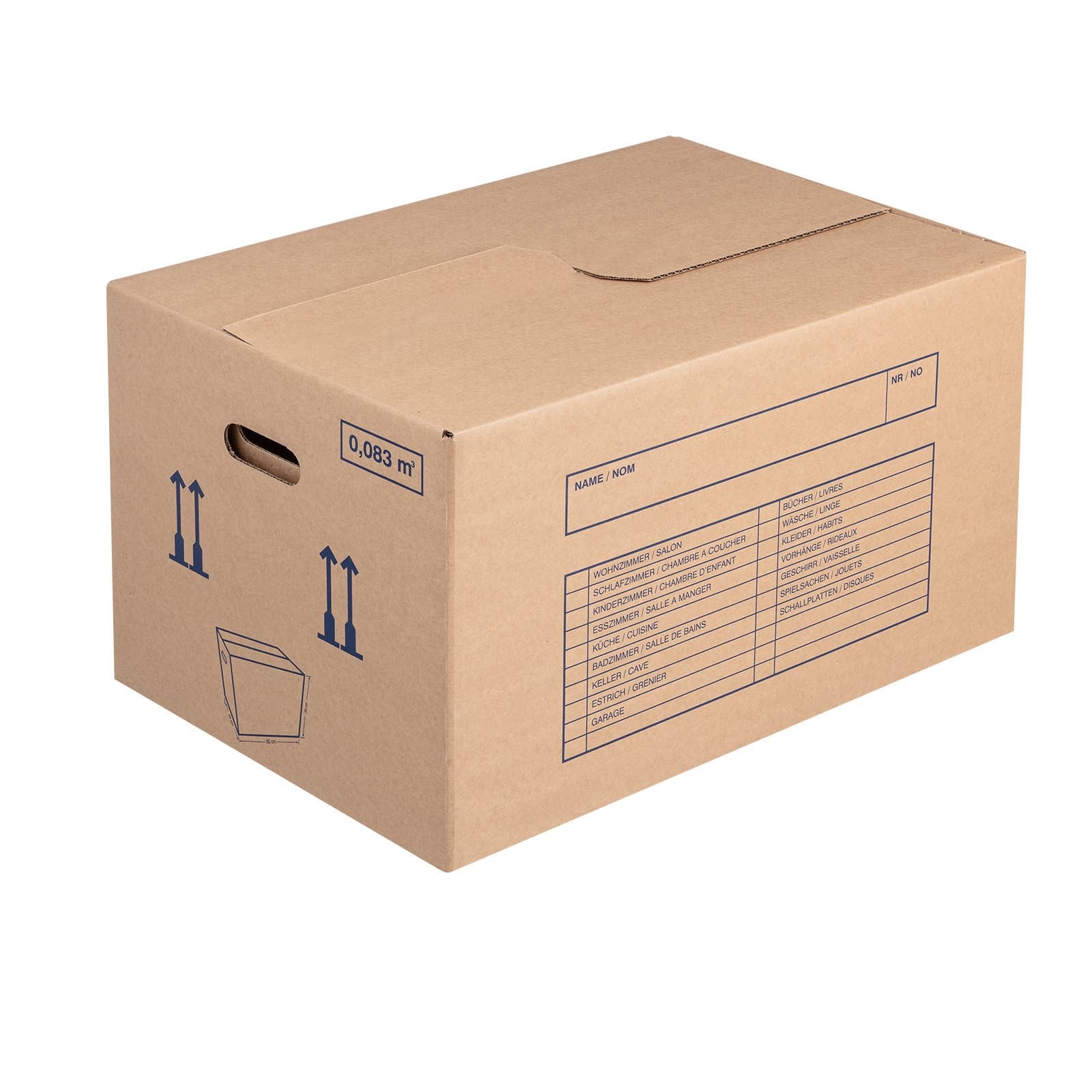 Brieger Versandkarton – 570 × 340 × 390 mm, 77 l, Deckel, Braun, mit Tragegriffen – 1 Stk.