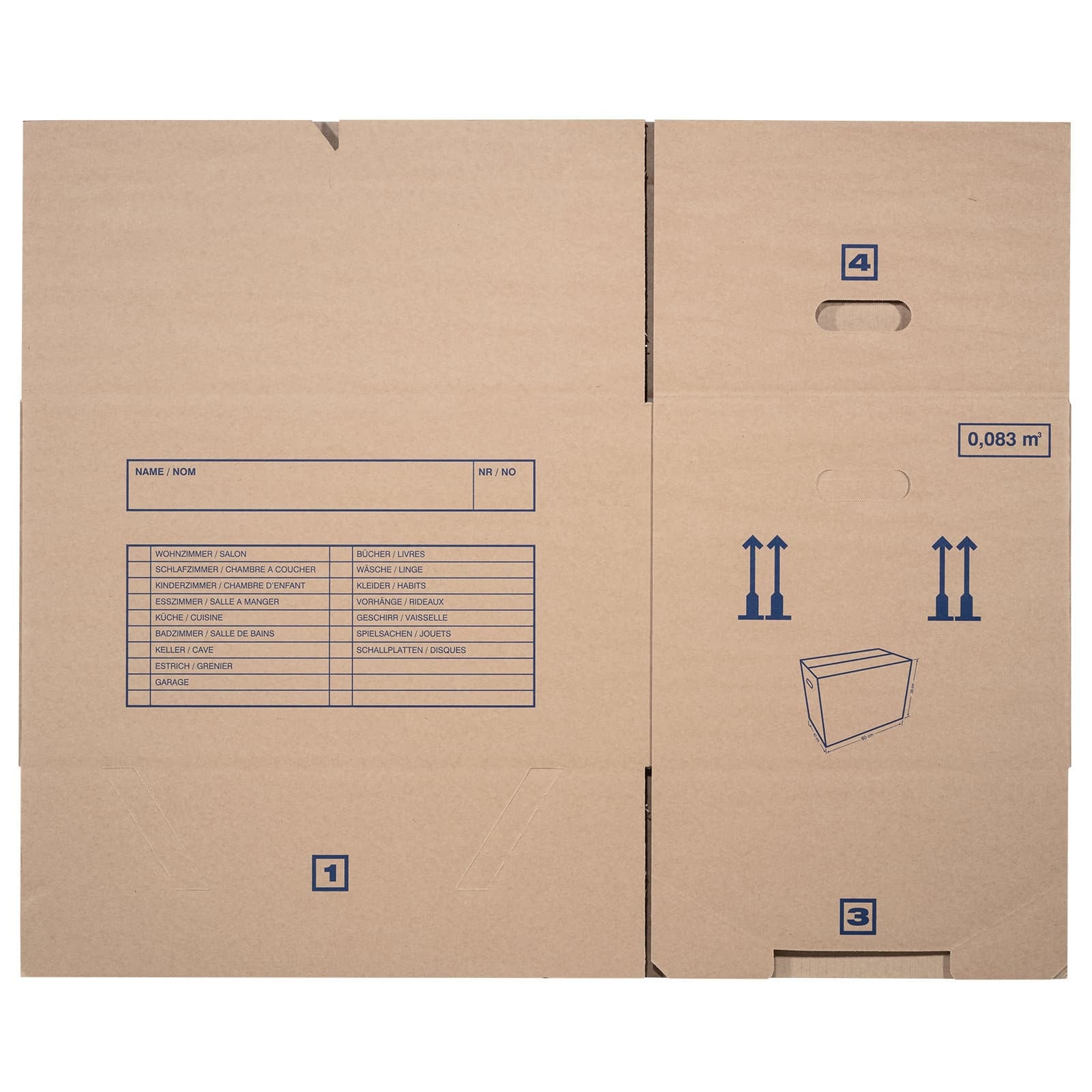 Brieger Versandkarton – 570 × 340 × 390 mm, 77 l, Deckel, Braun, mit Tragegriffen – 1 Stk.