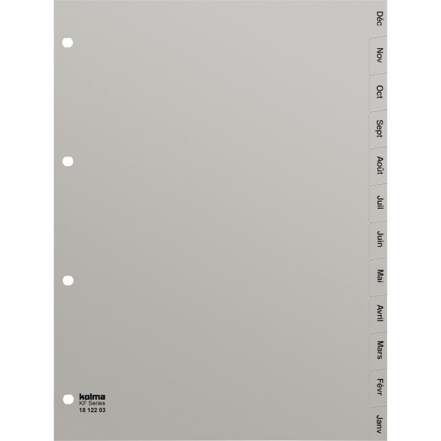 KolmaFlex Register – 12-teilig, PP, grau, vorgedruckt, 4-fach Lochung, für A4
