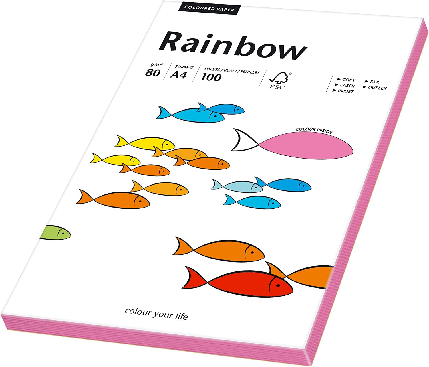 Rainbow Kopierpapier – A4, 80 g/m², Neonrosa – für Inkjet/Laser/Kopierer – FSC – 100 Blatt