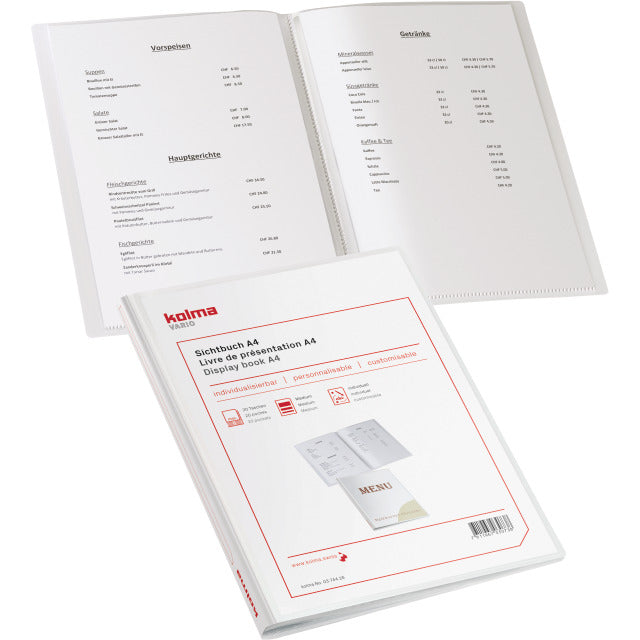 Kolma Sichtbuch Vario – 40 Sichttaschen, A4, mit Fronttasche, glatt, glänzend, weiss, Kunststoff