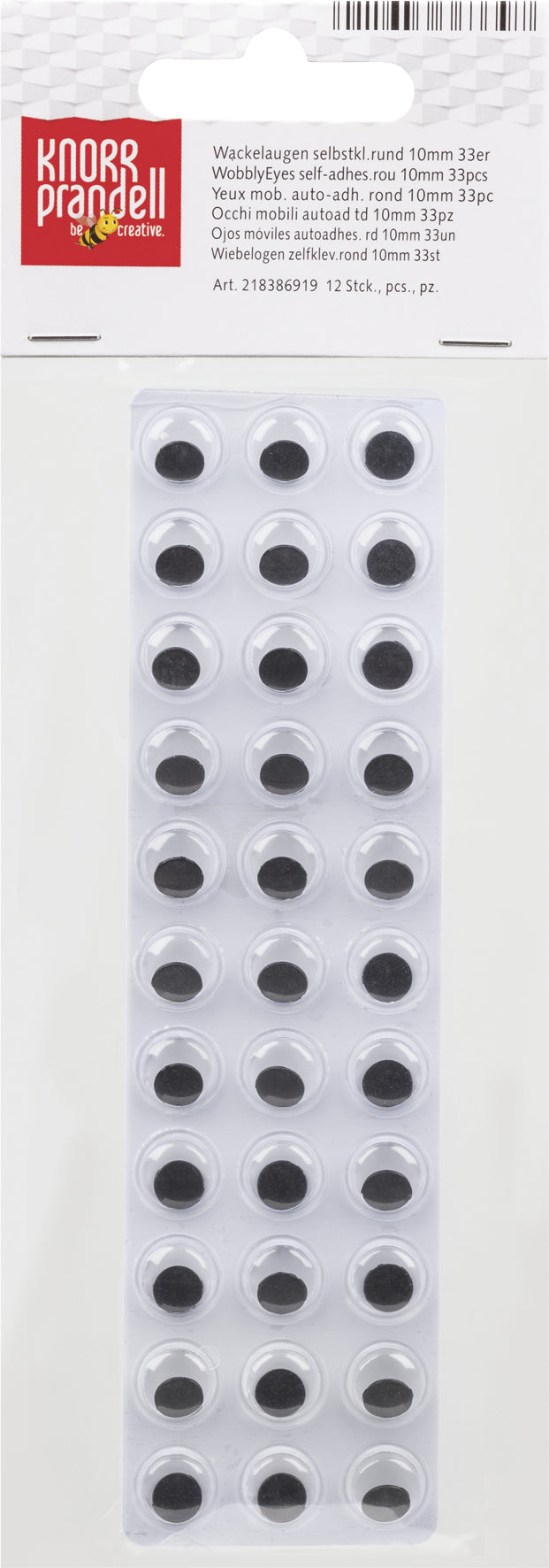 KNORR prandell Wackelaugen, Kunststoff, selbstklebend, Schwarz, Ø 10 mm × 10 mm, 28 Stk.