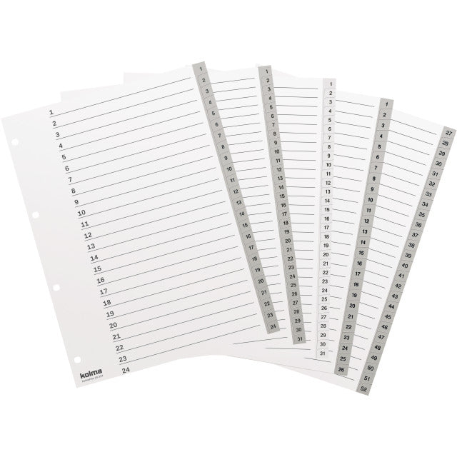 Kolma Register – A4, 31-teilig, PP, weiss, vorgedruckt, Indexblatt, 4-fach Lochung, für A4 hoch