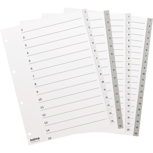 KolmaFlex Register – A4, 15-teilig, PP, weiss, vorgedruckt, 4-fach Lochung, mit Indexblatt