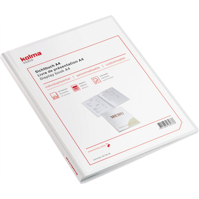 Kolma Sichtbuch Vario – 20 Sichttaschen, A4, mit Fronttasche, glatt, glänzend, weiss, Kunststoff