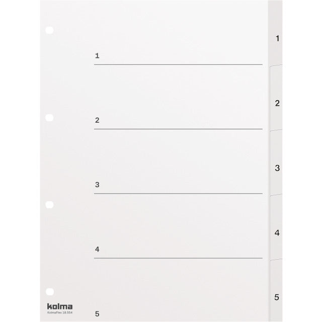 KolmaFlex Register – A4, 5-teilig, PP, weiss, vorgedruckt, mit Indexblatt, 4-fach Lochung