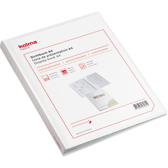 Kolma Sichtbuch Vario – 40 Sichttaschen, A4, mit Fronttasche, glatt, glänzend, weiss, Kunststoff
