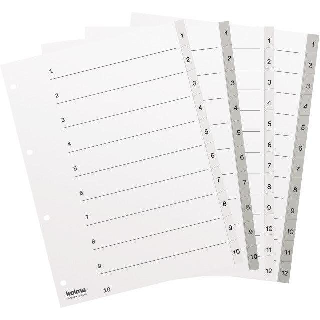 Kolma Register – A4, 10-teilig, PP, weiss, vorgedruckt, mit Indexblatt, 4-fach Lochung, für A4-Ordner