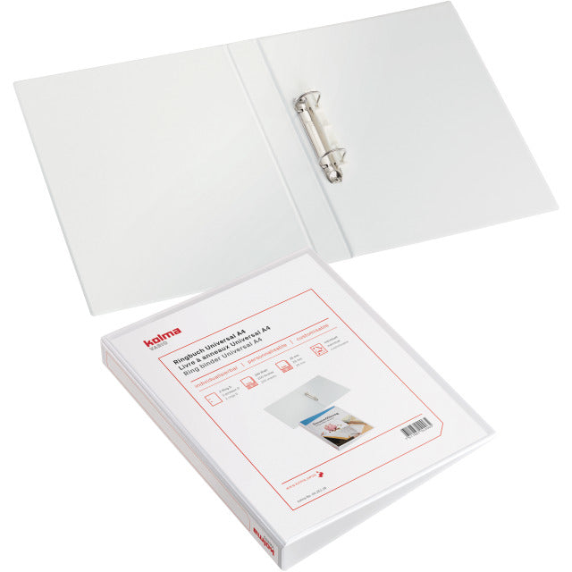 Kolma Zeigebuch – A4 Hochformat – 2-Ring Bügelmechanik, Ø 25 mm, Rücken 40 mm – Weiss, Kunststoff, mit Sichttasche