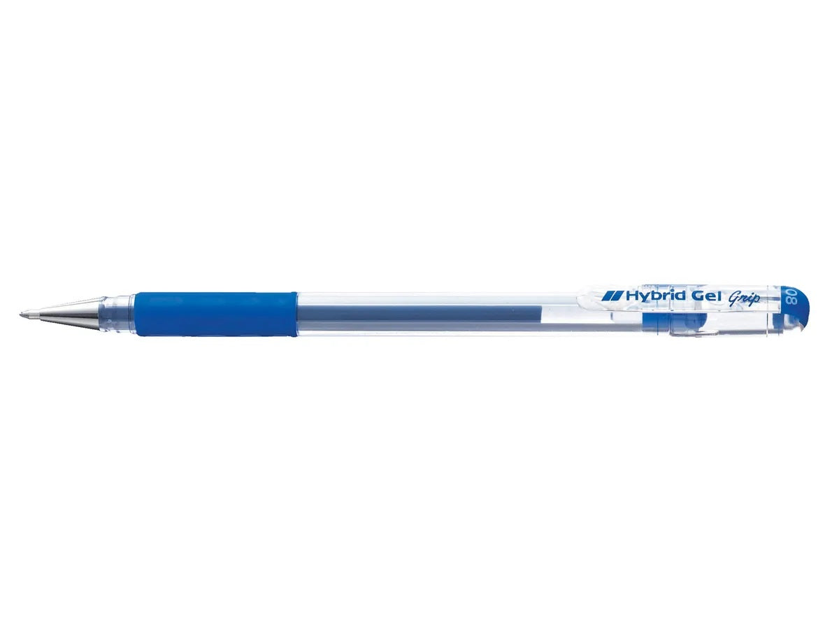 Pentel Hybrid Gel Grip Gelschreiber – Blau, 0,8 mm, wasserfest, lichtbeständig, für dunkles Papier, Kappe